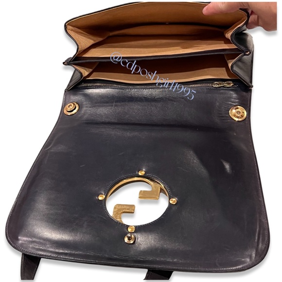 Gucci 1970s navy blue Blondie gold interlocking GG shoulder bag 2-ways accordion - Picture 12 of 16